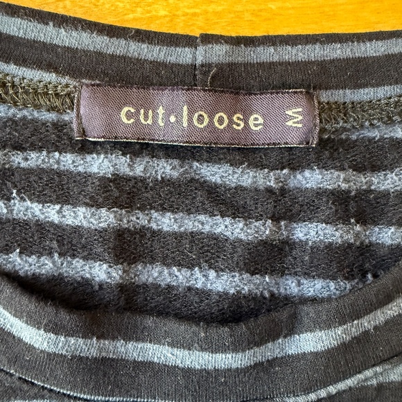 CUT LOOSE STRIPED LONG SLEEVE KNIT FLEECE TOP RELAXED COZY CASUAL EVERYDAY M - Picture 7 of 12